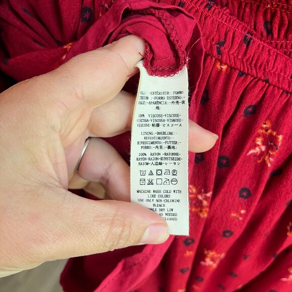 Free People Red Ruby Combo Two Faces Smocked Mini Dress Size Small - Picture 9 of 14